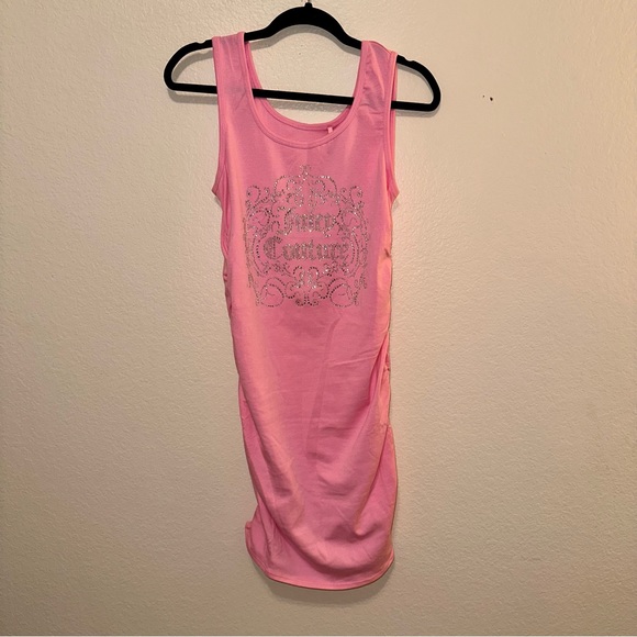 NWT Juicy Couture Pink Fitted Rhinestone Bling Ruched Side Sleeveless Tank Dress - Picture 3 of 13